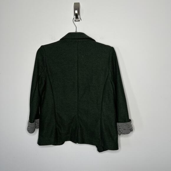 Skies Are Blue Blazer Womens Medium Dark Green Open Front Striped Cuff Jacket - Picture 10 of 12